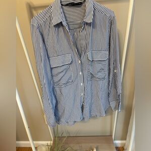 Zara women’s Striped Button-Down Shirt - Blue & White